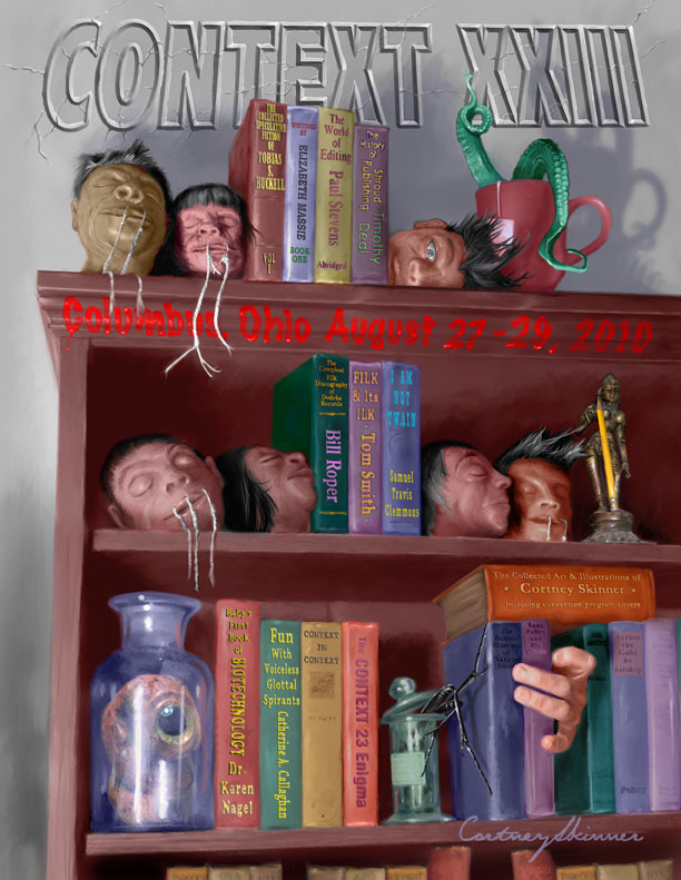 This is a cover created for the Context convention in Ohio where I was the artist GOH. It was adapted from my black and white illustration for the story "Dooka Dee" in Elizabeth Massie's story collection, "The Fear Report" now available as an eBook from Necon eBooks.